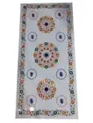 White Marble Hallway Table Top Floral Pattern Inlay Work Office Meeting Table