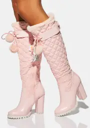 [Sparkl Fairy Couture] Pink Quilted Puffer Knee High Boots