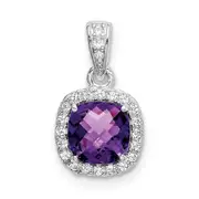 Sterling Silver RH Plated Amethyst and Created White Sapphire Pendant