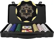 HEITOK Clay Poker Chip Set for Texas Hold’em, 300-Piece with Denominations Professional Casino Blackjack Set, a high-end Carrying case with Leather Interior Design and German Polycarbonate Shell