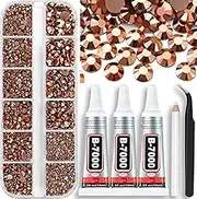 B7000 Glue with Brown Rhinestones for Crafts Clothes Shoes Fabric, 4000PCS Flatback Rhinestone for Nails Face Tumblers, Copper Glue Fix Gems Bejeweled Kit, Mixed 5 Sizes 2mm 3mm 4mm 5mm 6mm