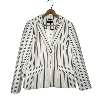 Talbots Woman's Aberdeen Black and White Striped Two Button Blazer Size 8 NWT
