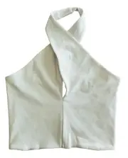 Zara Halter Crop Top Women Size L White Fitted Open Back NWT