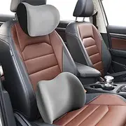 [IEVEHICLE] Car Headrest & Lumbar Support Cushion, Ergonomic Car Seat Headrest Neck Rest Cushion Lumbar Support Pillow Memory Foam & Breathable Removable Cover for Neck Back Pain Relief (Grey)
