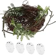 Yardwe 1 Set Realistic Faux Bird Nest with Eggs Simulated Rattan Birdhouse for Home and Garden Decoration for Crafts Spring Props and Bird Habitats