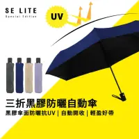 在飛比找momo購物網優惠-【SE Lite】三折黑膠防曬自動傘_深藍(自動傘 晴雨傘 