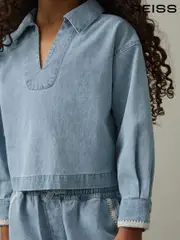 Reiss Light Blue Dean 9-13 yrs Chambray Collared Top (AR9555) | $80