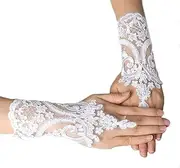 [Generic] Wedding Bride Lace Gloves Fingerless Bridal Gloves Floral Glove Party Prom Glove Accessories for Women and Brides