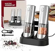 oolong Electric Salt and Pepper Grinder Set with USB Dual Rechargeable Base,Automatic Powered Spice Mill Shakers Refillable, Adjustable Coarseness, LED Light