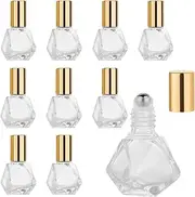 10 Pcs Mini Portable Polygonal Glass Roller Bottle for Oils - 8ml With Stainless Steel Balls for Essential Oils, Aromatherapy, Perfume Container