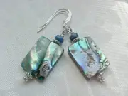 B2G1 Abalone Shell Earrings Beach Blue Lapis Lazuli Peacock Handmade Sundance