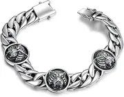 [TYMONT] S925 Sterling Silver Gothic Tiger Head Bracelet, Men's Bully Tiger Head Bracelet