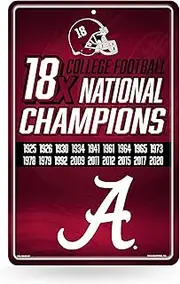 Rico Industries NCAA Alabama Crimson Tide Champ Large Metal Sign 11" x 17" Large Metal Home Décor Sign