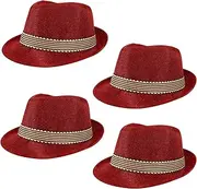 [Ultrafun] 4 Pack Kids Fedora Hat Short Brim Straw Trilby Jazz Hat Summer Sun Beach Cap for Boys Girls 5-10 Years