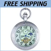Automatic Mechanical Pocket Watch with Moon Phase & Magnifying Glass - Gift Box