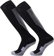 [Rstigiker] Kids Football Socks, Unisex Football Socks for Children Breathable Athletic Socks Soccer Sock Running Training Socks Knee High Sport Socks (Black)
