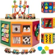 HELLOWOOD Farm Animal Activity Cube, 9-in-1 Wooden Montessori Toys