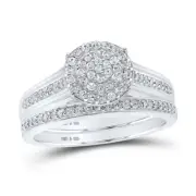 STERLING SILVER ROUND DIAMOND CLUSTER MATCHING WEDDING RING SET 5/8 CTTW