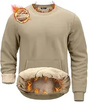 [Pudolla] Men's Sherpa Lined Sweatshirts Warm Soft Crewneck Sweatshirts Heavyweight Winter Pullover Kangaroo with Pouch Pocket