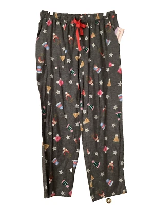 JOYSPUN LADIES PULLON WOVEN GRAY PRINT FLANNEL Soft PJ/Lounge Pants SZ L *