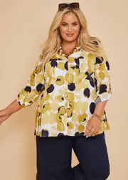 [TS] Taking Shape Spot Linen Bamboo Shirt Size 12 in Banana Spot - Plus Size Women's Clothing Banana Spot