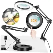 10X Magnifying Glass with Light and Stand, 2-in-1 Lighted Magnifier with