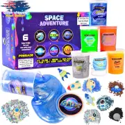 Slime Kit for Kids 6 Galaxy Non-Sticky Slimes w/ Charms & Glow Metallic Add-Ins