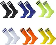 [SAMYIKOU] 6 Pairs Kids Football Socks, Youth Boys Girls Knee High Football Grip Socks, Multi Color Sports Socks for School Team