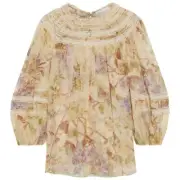 Zimmermann Sabotage Antique Floral Silk Chiffon Balloon Sleeve Blouse Size 2 (8)
