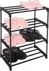4 Tier Small Shoe Rack Metal Stackable Organizer for Closet Entryway Black