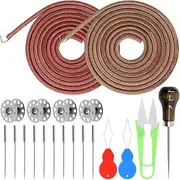 [Tanstic] 20Pcs Sewing Machine Belt Kit, 72 x 3/16 Inch Leather Belt Treadle Parts with Hook, Sewing Bobbins, Needles & Threader, Awl, Scissor Compatible with Singer/Jones Sewing Machine