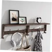 Coat Hooks, Wood Rack Wall-Mounted, 31.5 Inch Entryway Shelf with 10 Hooks