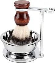 Deluxe Stainless Shave Razor Stand + Shaving Soap Bowl with Shaving Brush,Compatible with Gillette Fusion and Mach 3,Safety Razor,Double Edge Razor,Manual Razor