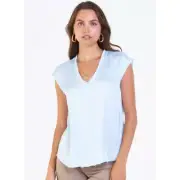 NWT *DEAR JOHN* Women's Yanis Silky Top Skyway Blue Blouse Top XL