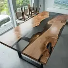 Black Epoxy Resin Center Sofa Coffee Table Top Acacia Wooden Live Edge Decors