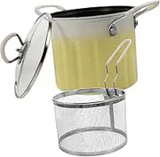 SECFOU 1 Set Japanese Style Deep Fryer Pot with Lid Cast Iron Tempura Frying Pot Versatile for Induction Cookers Gas Stoves Includes Oil Drainer for Seafood French Fries Cooking