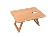 Clevinger Foldable 48cm Bamboo Picnic Travel Table w Wine Bottle Glass Holder