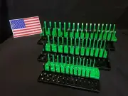 Hansen 6 Pc Socket Tray Metric SAE Tool Rack Holders 1/4" 3/8" 1/2" GN&BL - USA