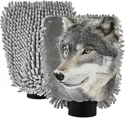 XYMZR Wolf Winter Snow Absorbent Microfiber Car Wash Mitt, Funny Cute Anime Scratch Free for Cars Cleaning, Home Cleaning Mitts, 2 Pack, 10.24” L x 7.09” W