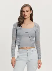GUESS Women's Blue Lurex Nellie Cardigan Sweater Size: Medium, Polyester
