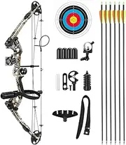 20-55lbs Compound Bow Arrow Set Archery Hunting Target Shooting Right Hand 6 Arrows 310fps Adjustable Masters Beginner Bow Kit,Outdoor Fishing,Black