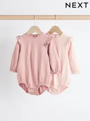 Pink/Cream Baby Long Sleeve Crinkle Bodysuits 2 Pack (Q95115) | $27 - $32
