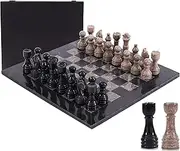 Marble Chess Set 15" Inches Black & Oceanic Handmade Chess Set for Adults, Marble Chess Set with Storage Box, 1 Chess Board & 32 Pieces