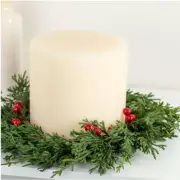 Faux 12" Juniper Cedar and Berry Wreath Candle Ring