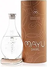MAYU Swirl Structured Water Carafe - Innovative Vortex Technology Handblown Pitcher. Post Reverse Osmosis Filter Aerating Water Dispenser Stand 1.5 Liter| 51 Oz Dining Glass Jug Design (Earth Base)