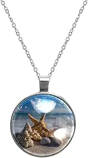 [Diusye] Necklaces for Women, Starfish Shells Conch on Beach Print Stainless Steel Pendant Necklace Jewelry Birthday Anniversary Wife Girls Friends Gift