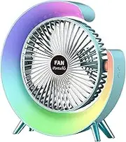Chamgeco Desktop Fan USB Rechargeable Battery Powered Fan, 3 Speeds Portable Table Fan 180° Tilt with Colorful Ambient LED Light, Quiet Cooling Fan for Bedroom Home Office Outdoor Camping Fan (Blue)