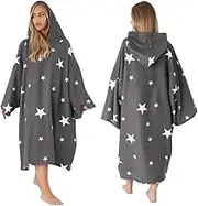 Dreamscene Star Poncho Towel Adult Hooded Oversized Bath Beach Surf Absorbent Microfiber Quick Dry Womens Changing Robe, Grey., One Size
