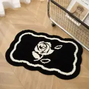 Black and White Rose Pattern Bathroom Rug Entry Absorbent Quick-Drying Mat To...