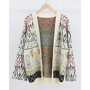 Women's Sweater Cardigan Fashion Streetwear Daily Argyle Ribbed Open Front Knitted Long Sleeve Regular Tops Knit Holiday Going out Weekend White Fall Winter